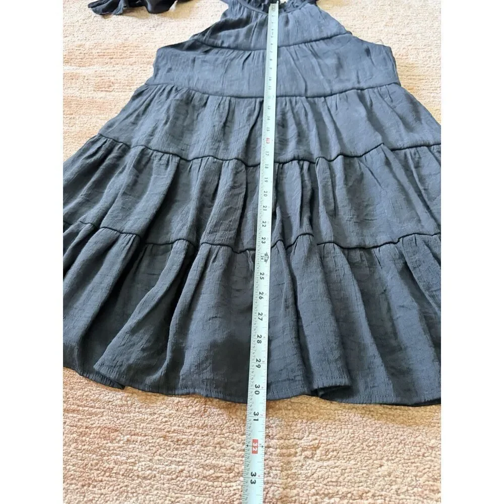 Entro Black Tiered Halter Dress Ruffle Neck Size S
